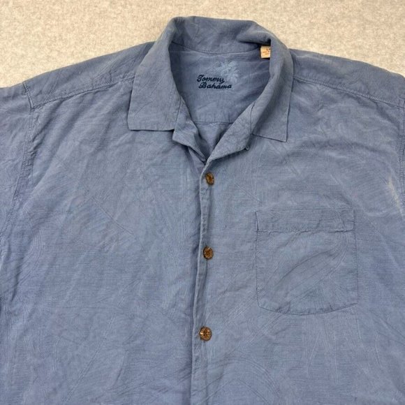 Tommy Bahama Shirt Mens Size Large Silk Blue Original Fit Short Sleeve Button Up - Picture 3 of 8